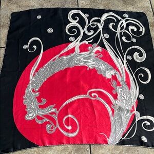 Sally Gee Vintage Black and Red Artistic Silk A Scarf